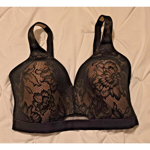 Lane Bryant Cacique Lightly Lined No Wire Black Lace Overlay Bra 40 G